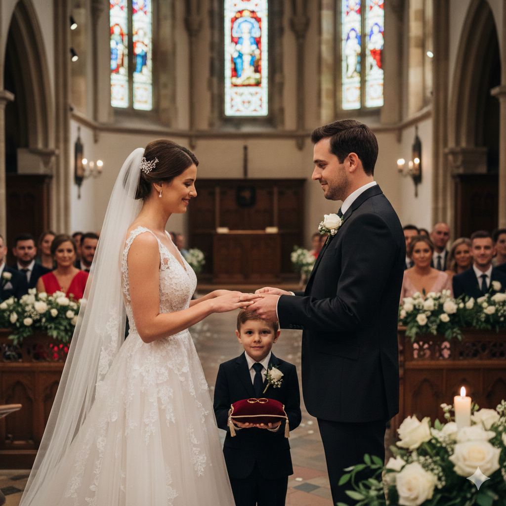Elegancki ślub w zabytkowym pałacu - para na schodach
